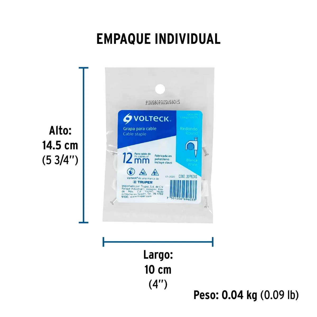 Bolsa con 20 Grapas Blancas 12 mm para Cable Redondo Volteck - 48275