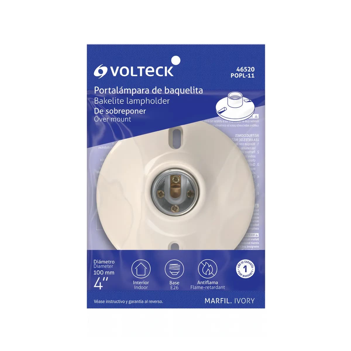 Portalámpara 4" de Baquelita Volteck - 46520