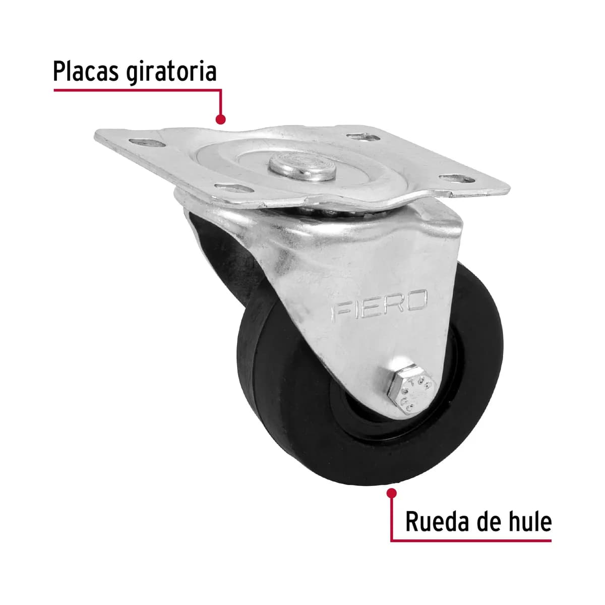 Rueda de Hule Giratoria con Buje Carga 60 kg 3" Fiero - 48610