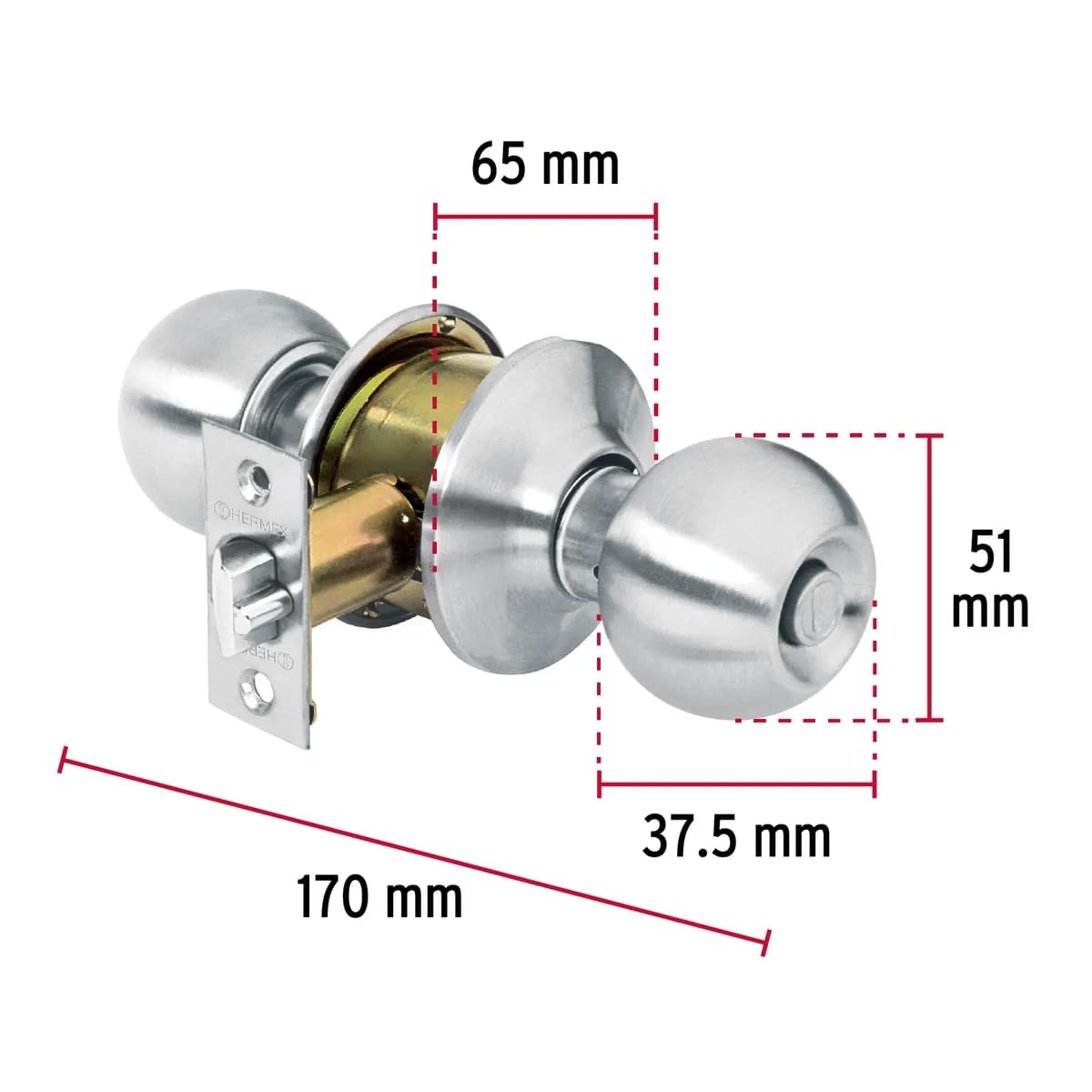 Cerradura Tipo Esfera de Acero Inoxidable para Recámara Hermex Truper - 43464
