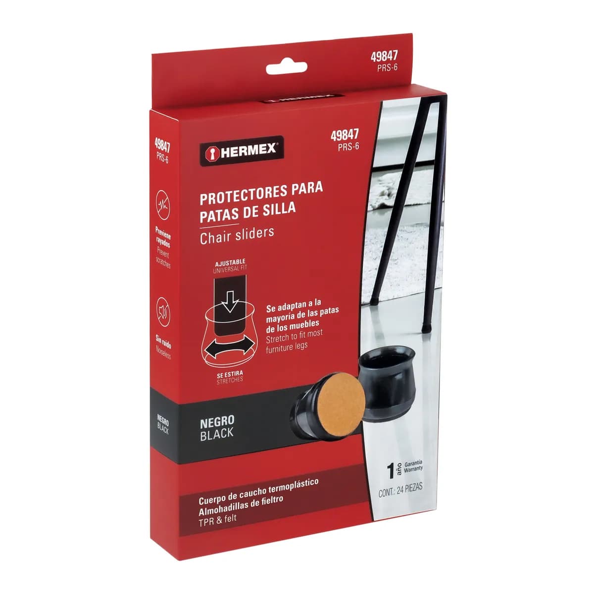 Protectores para Patas de Silla 24 Piezas Negro Hermex - 49847