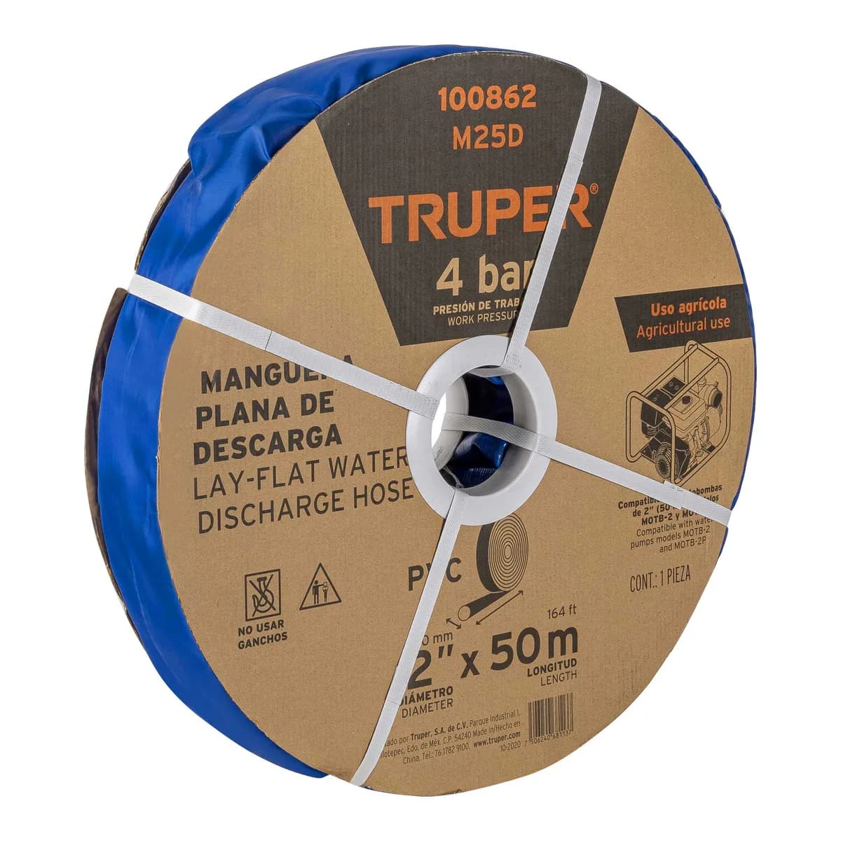 Rollo de Manguera Plana 2" x 50 m para Motobomba Truper - 100862
