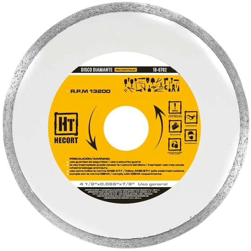 Disco de Diamante Rin Continuo 4 1/2" HECORT - DIDIRC45