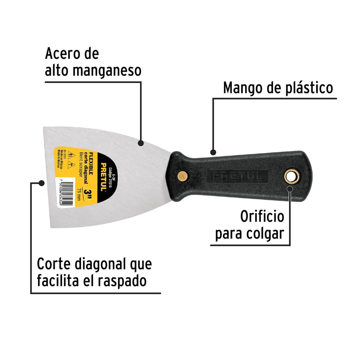 Espátula Flexible 3" con Mango Plástico Pretul - 21516
