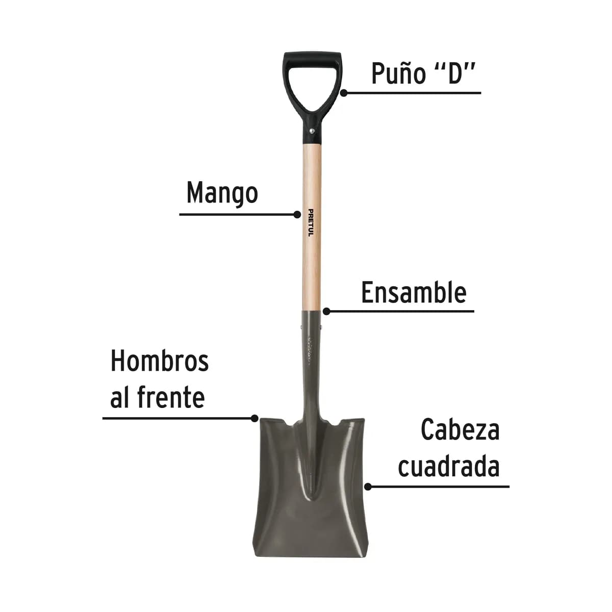 Pala Cuadrada con Puño Tipo D Pretul - 22506