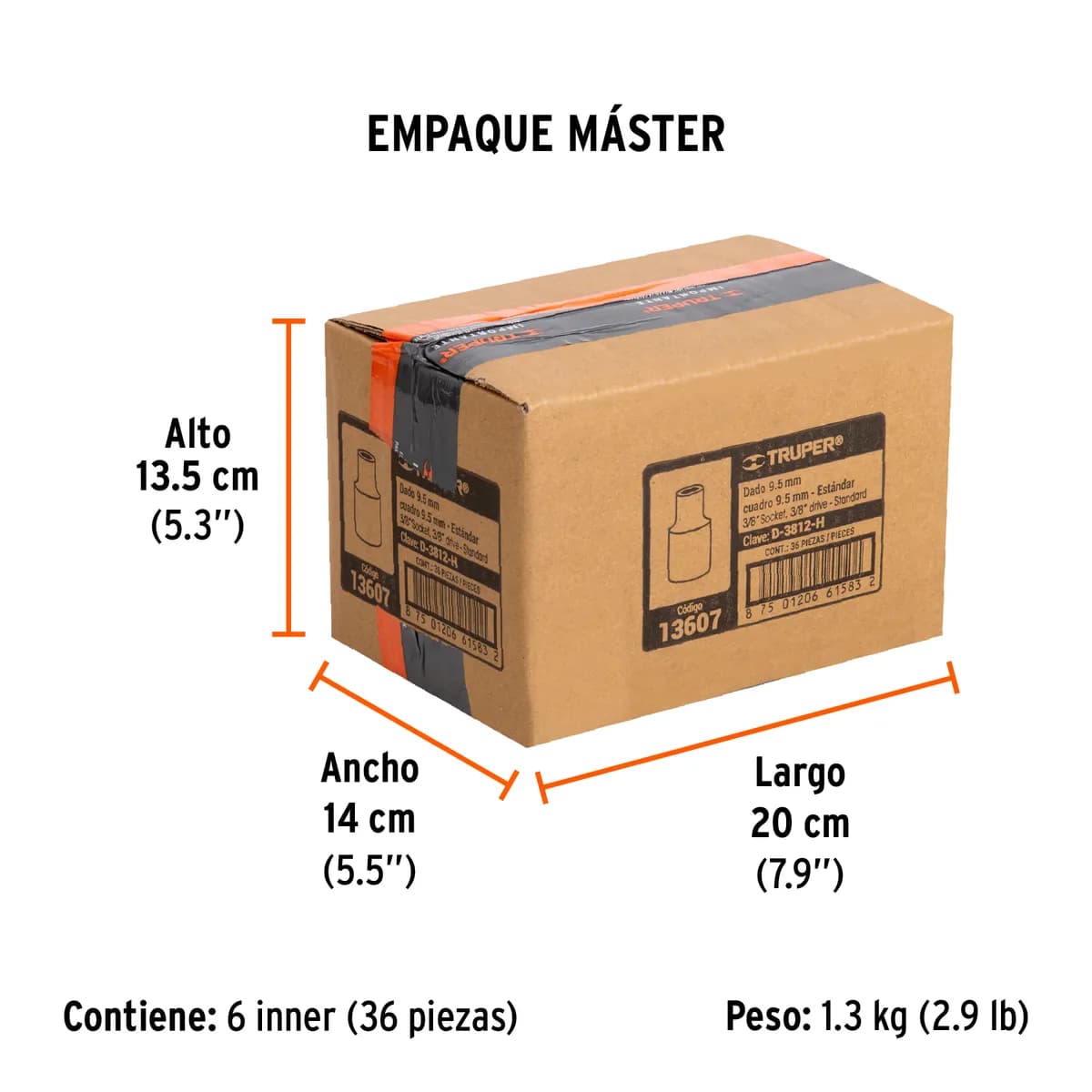 Dado de 3/8" 6 Puntas Cuadro 3/8" Truper - 13607