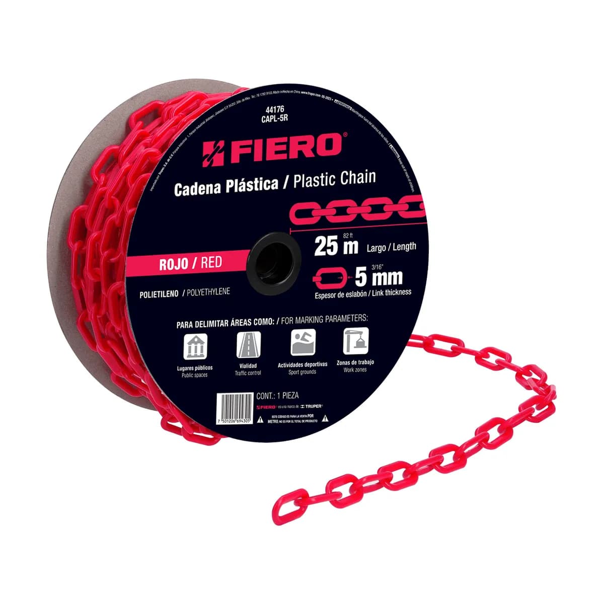 Carrete de Cadena 3/16" 5 mm 25 m Rojo Fiero - 44176