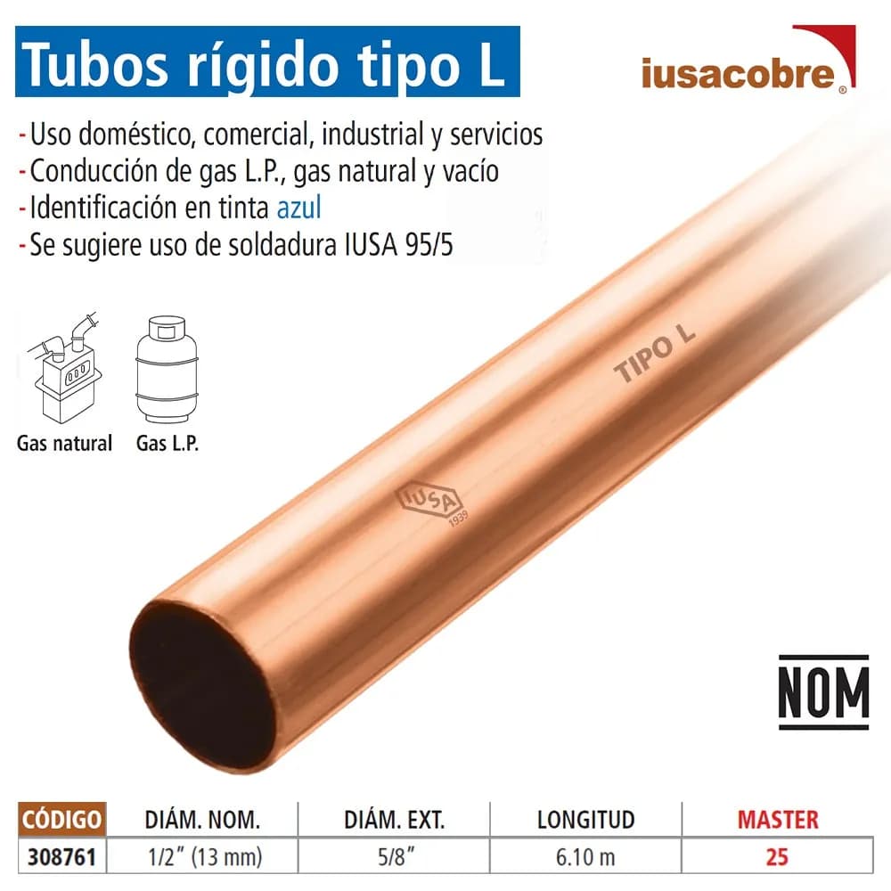 Tubo de Cobre Tipo L 1/2" (13 mm) IUSA - 308761