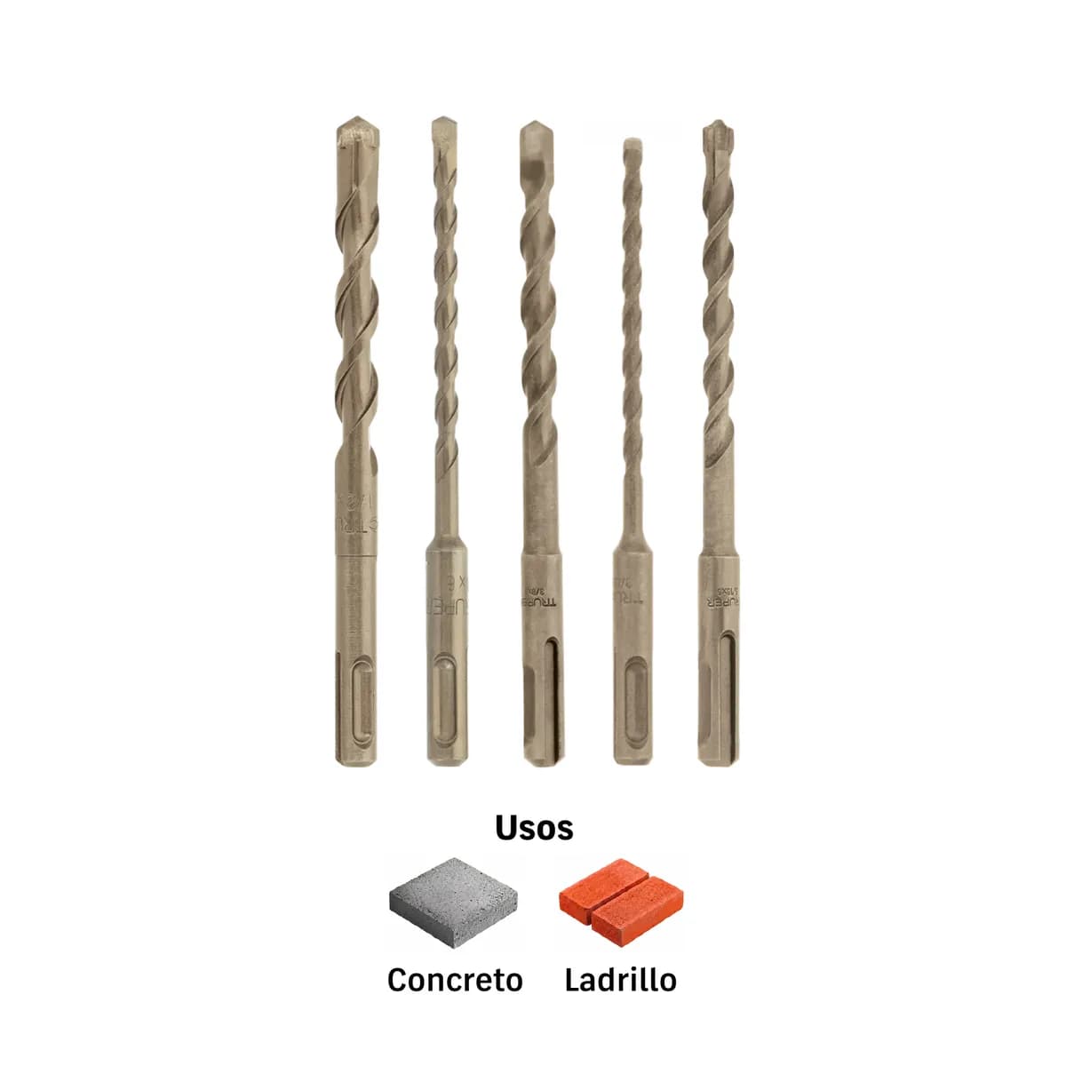 Juego de 5 Brocas para Concreto SDS Plus Truper - 102364