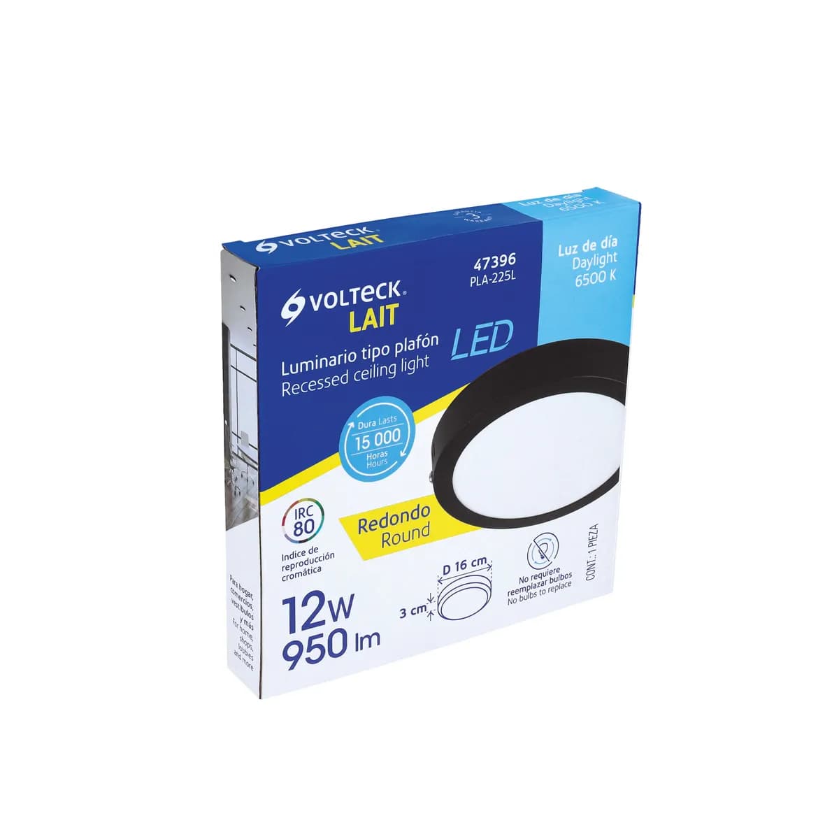Luminario LED de Plafón 12 W Redondo Negro Volteck - 47396