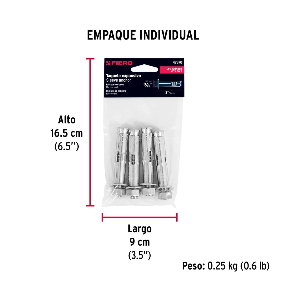 Bolsa con 4 Taquetes Expansivos 3/8" Fiero - 47370