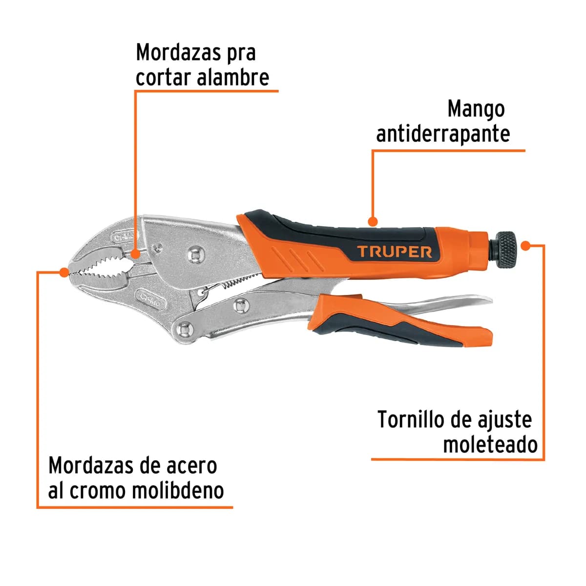 Pinza de Presión Mordaza Curva Mango de Vinil 10" Truper - 17436
