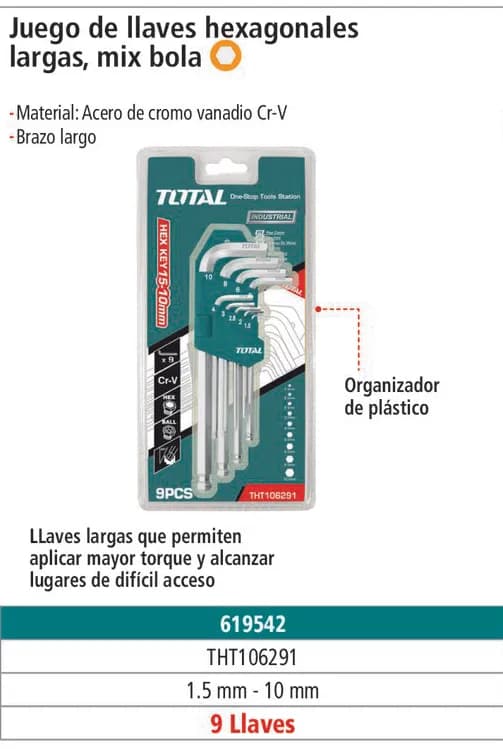 Juego de 9 Llaves Torx Largas Punta de Bola IUSA - 619542