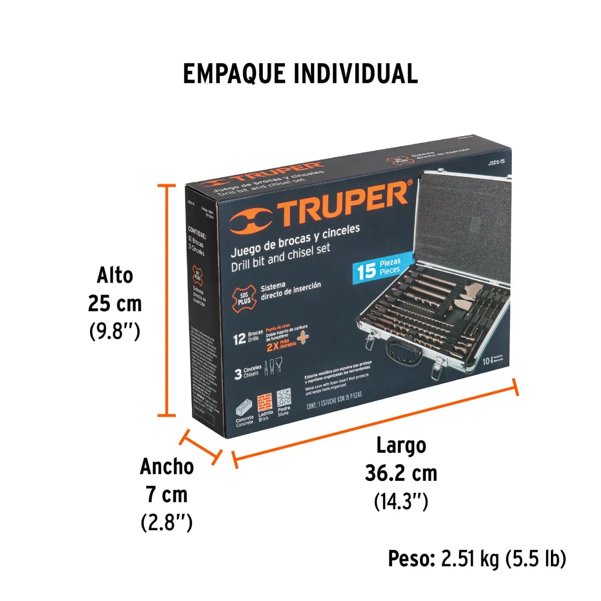 Juego de 15 Brocas y Cinceles SDS con Estuche Truper - 11897