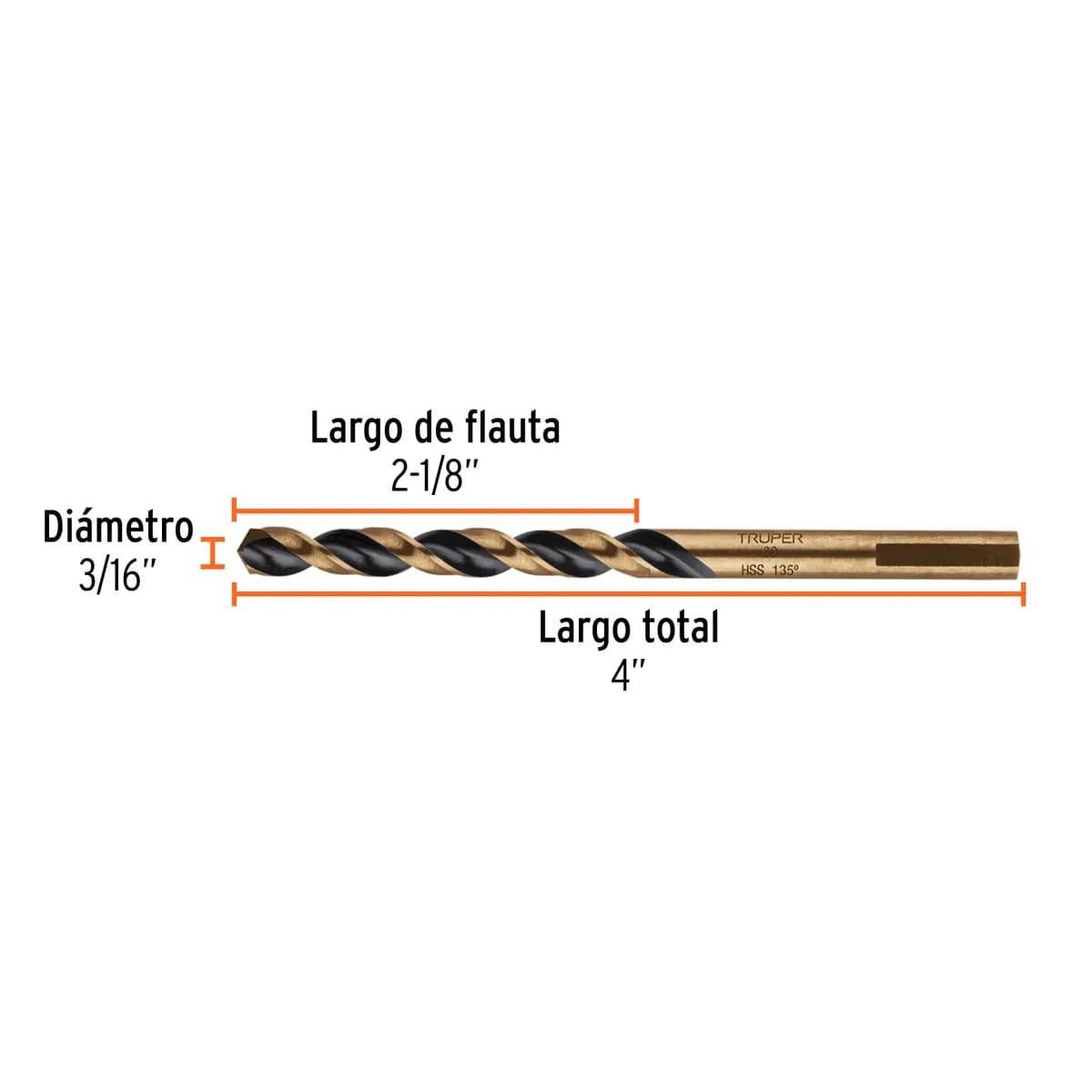 Broca HSS 3/16" Trugold para Metal Truper Expert - 11126