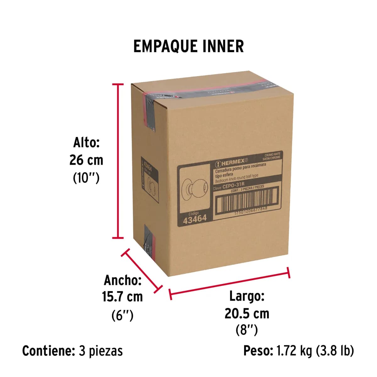 Cerradura Tipo Esfera de Acero Inoxidable para Recámara Hermex Truper - 43464