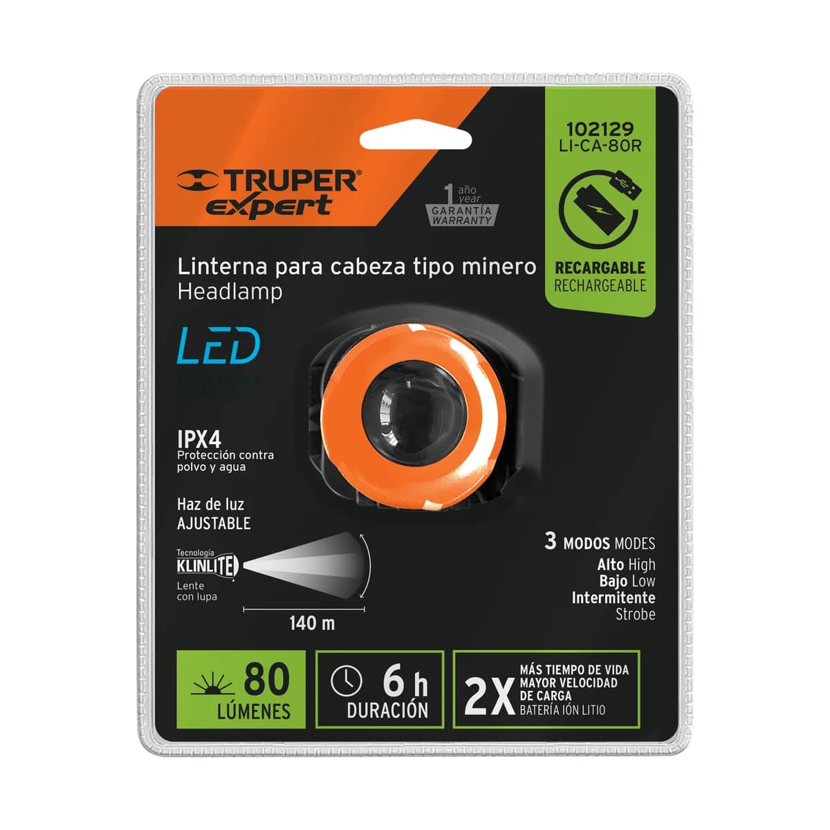 Linterna LED Recargable para Cabeza Tipo Minero | 102129