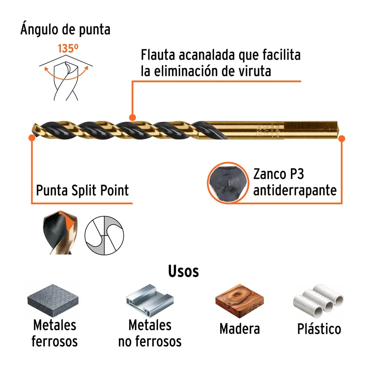 Broca HSS 1/4" Trugold para Metal Truper Expert - 11134