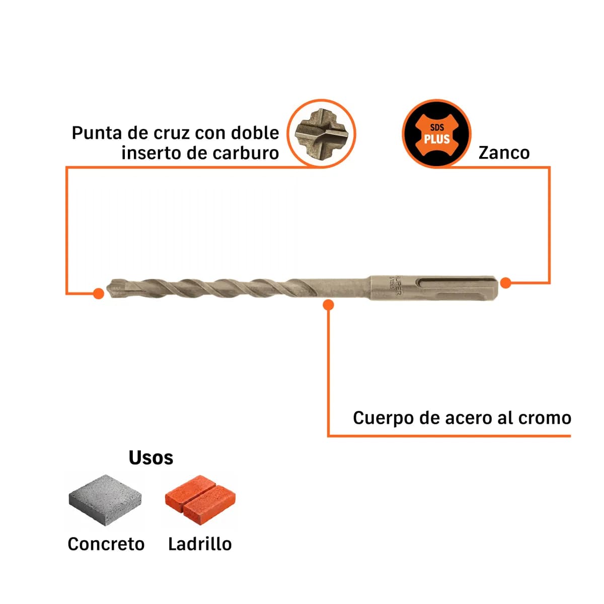 Broca SDS Plus 5/16" x 6" Truper - 11269