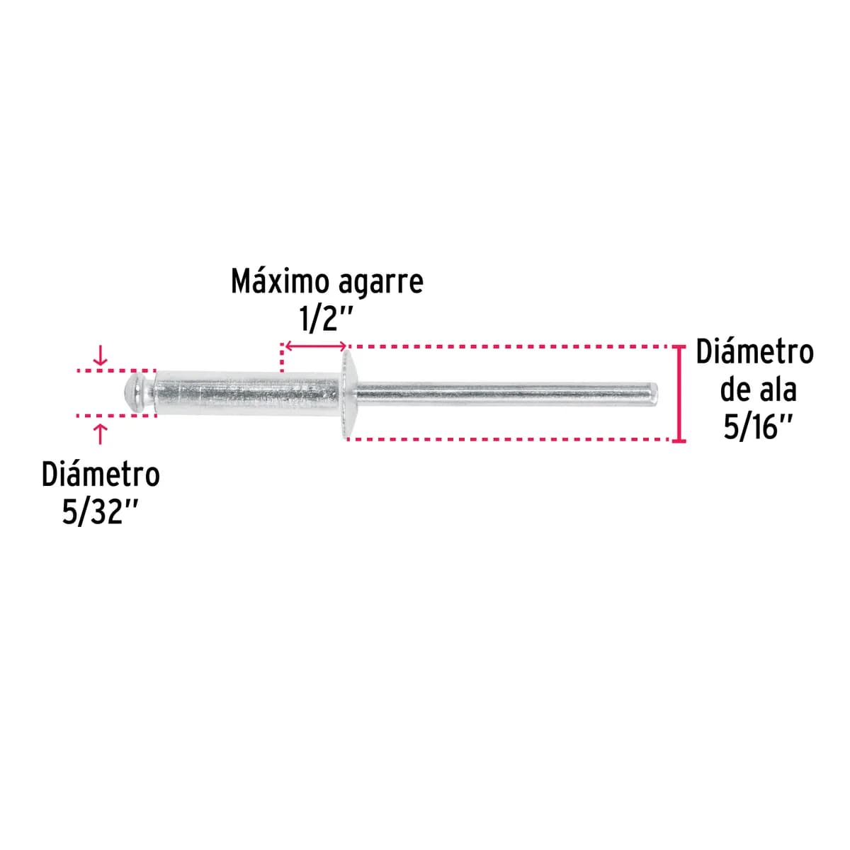 Bolsa con 50 Remaches de Aluminio 5/32" x 1/2" Ala 1/4" Fiero - 44527