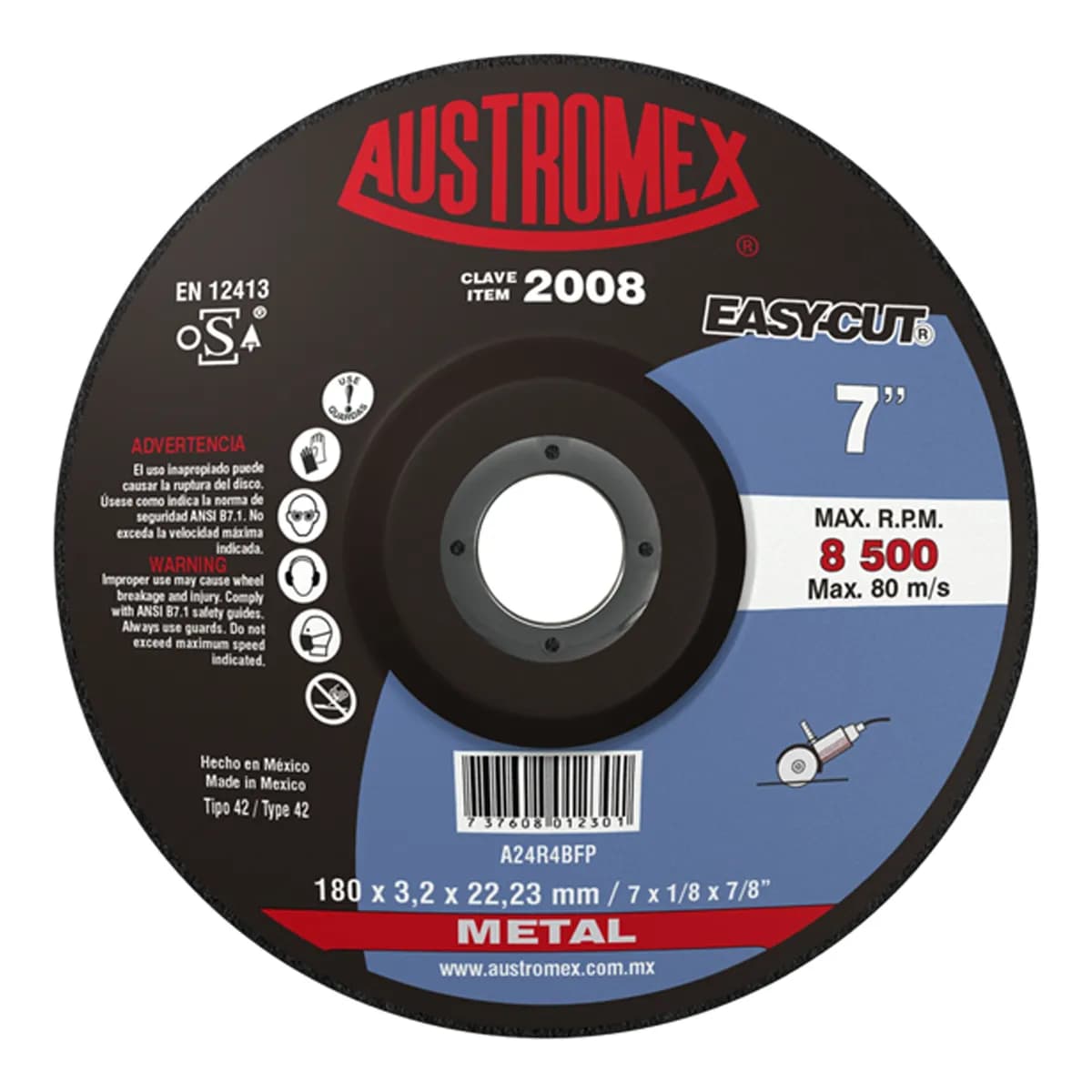 Disco de Corte para Metal 7" Grosor 5 mm Austromex - 2008