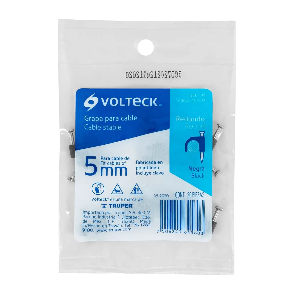 Bolsa con 20 Grapas Negras 12 mm para Cable Redondo Volteck - 48283