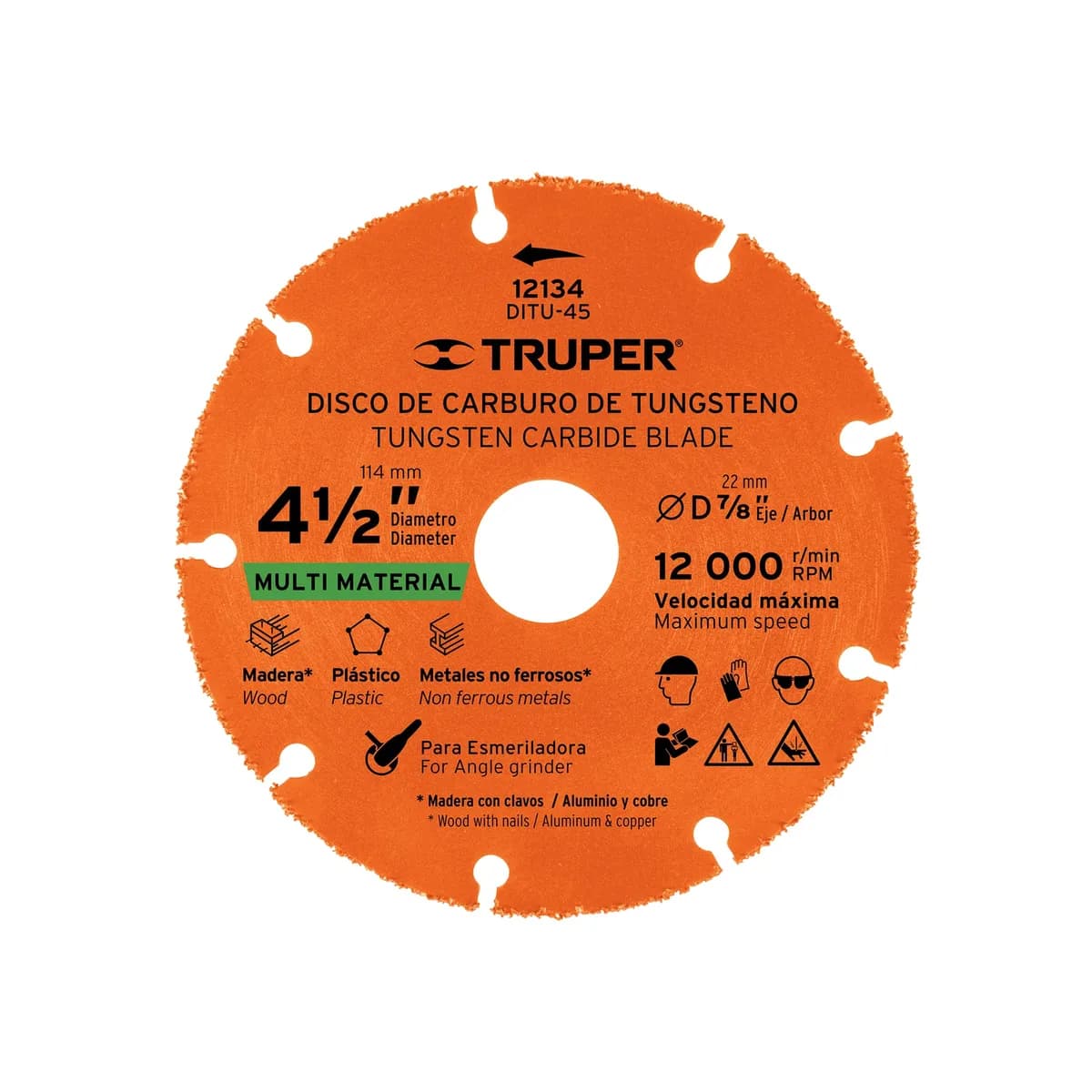 Disco 4 1/2" de Carburo de Tungsteno para Madera - Esmeriladora