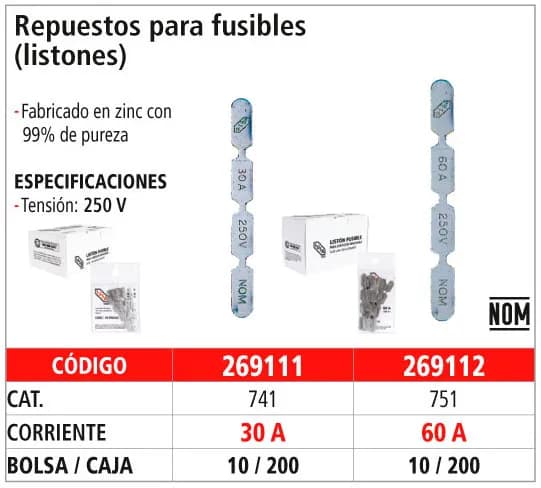 Listón Fusible 30 A Embolsado IUSA - 269111