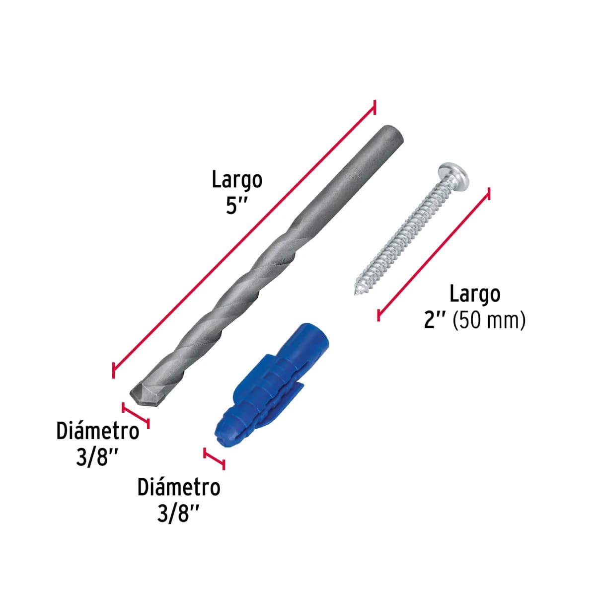 Kit de 20 Taquetes 3/8" con Pija #12 y Broca 3/8" Fiero - 40161