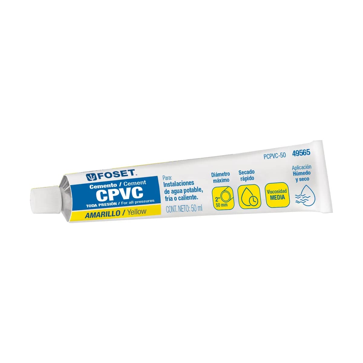 Cemento para CPVC Amarillo Toda Presión 50 ml Foset - 49565