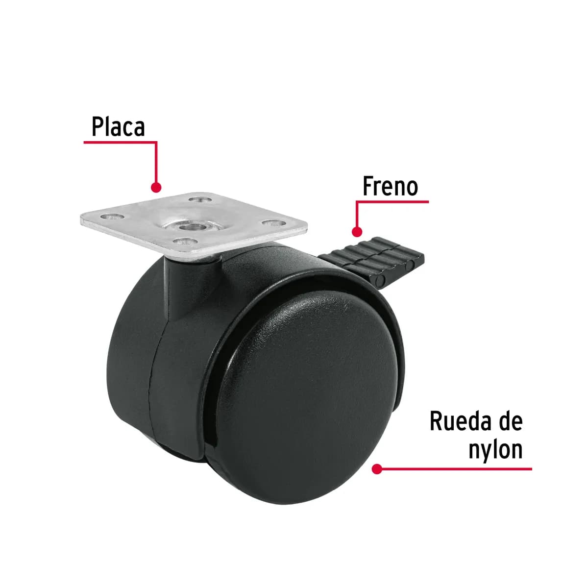 Rueda Tipo Yoyo con Placa con Freno 50 mm Fiero - 44389