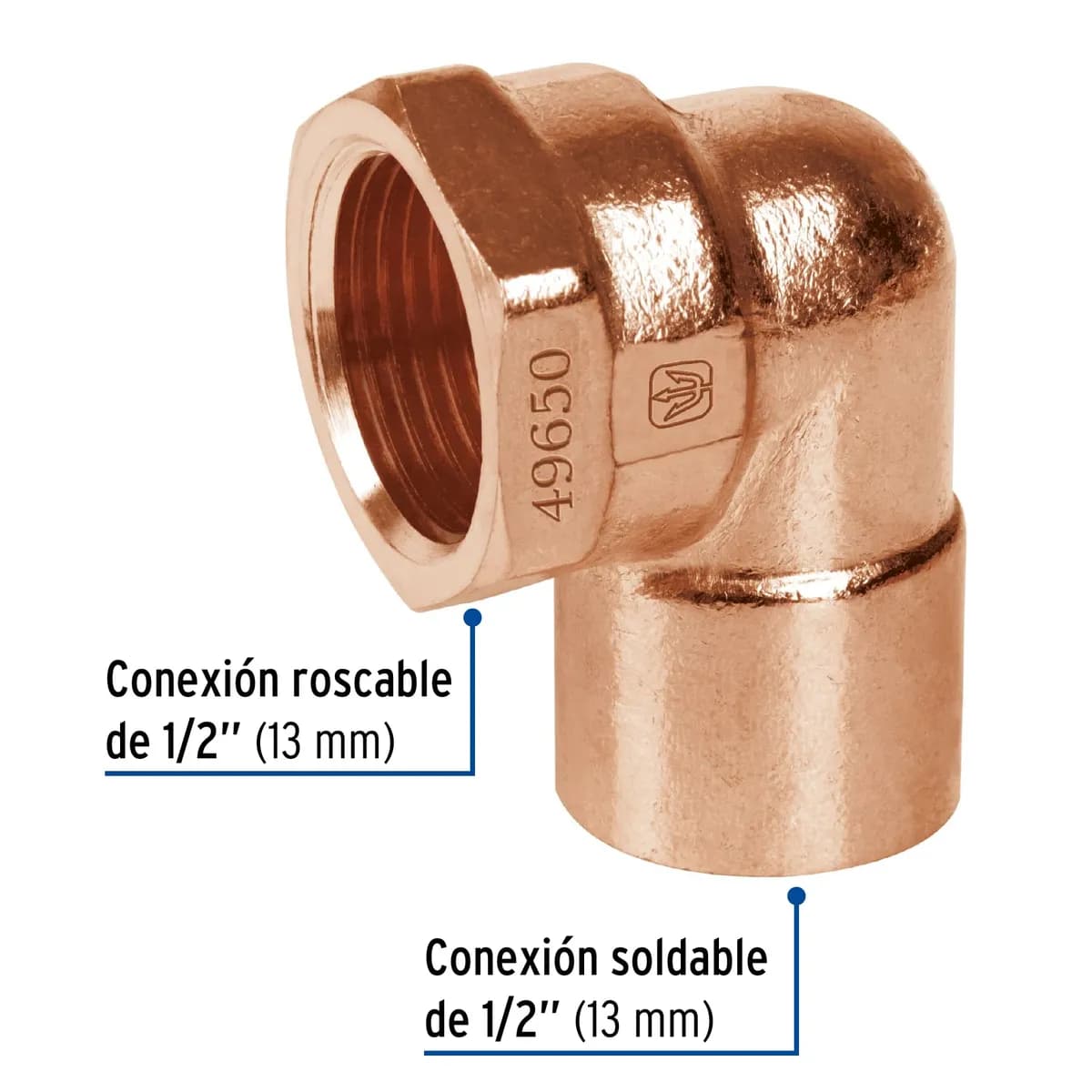 Codo de Cobre Rosca Interior 1/2" x 90° Foset - 49650