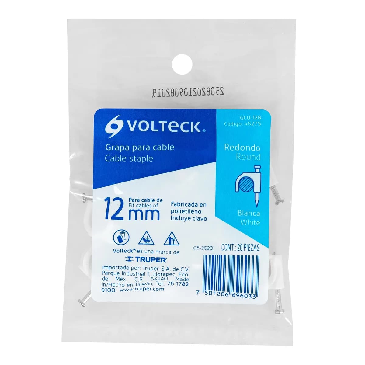 Bolsa con 20 Grapas Blancas 12 mm para Cable Redondo Volteck - 48275
