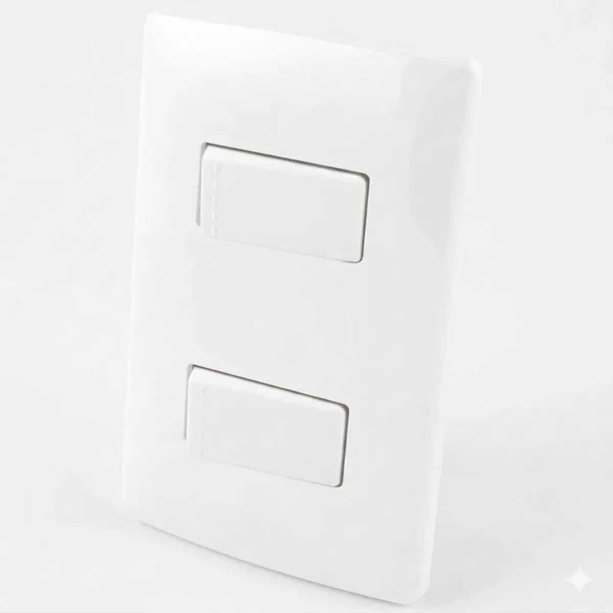 Apagador Doble Sencillo de Tecla con Placa Plástica Blanca Aksi