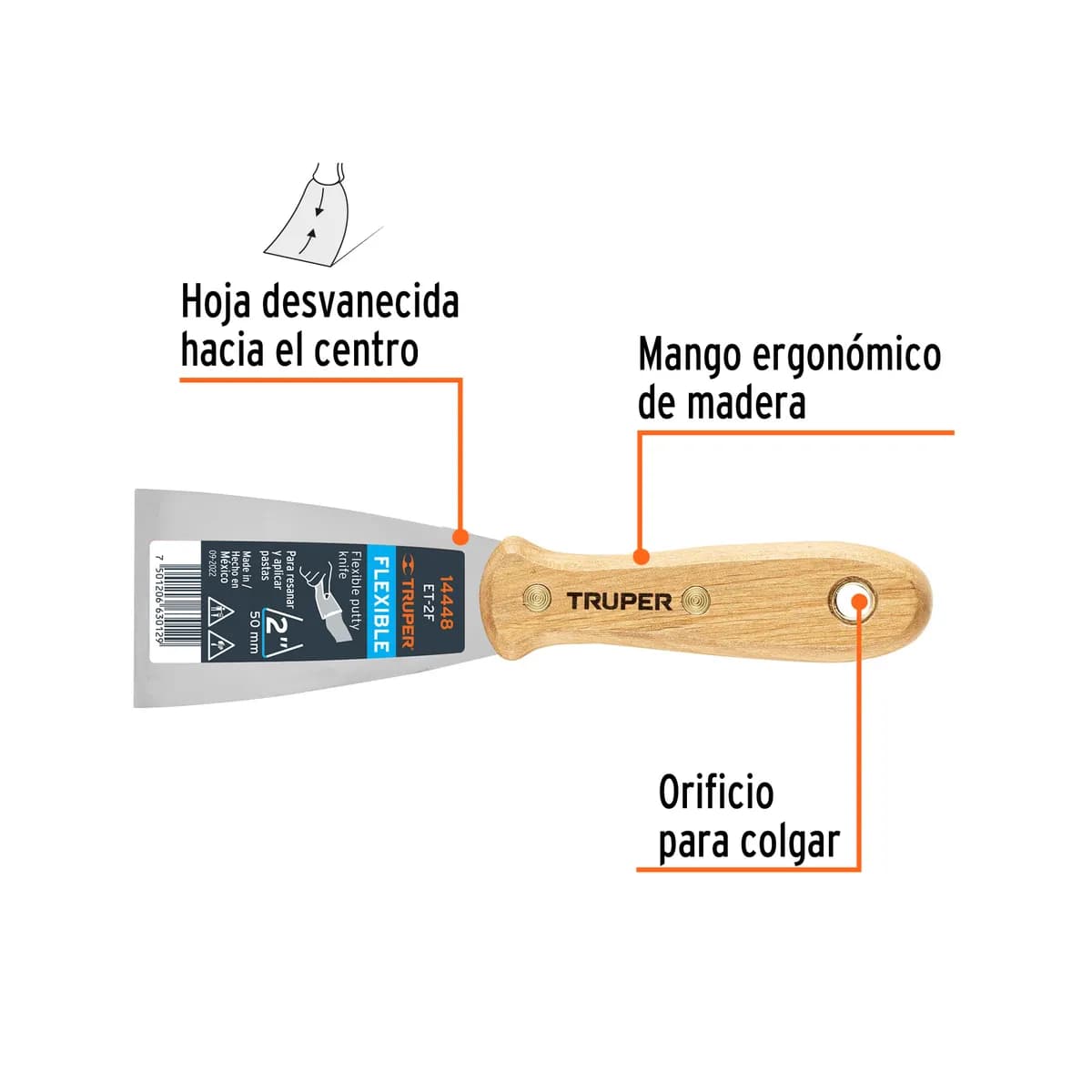 Espátula Flexible 2" Mango de Madera Truper - 14448