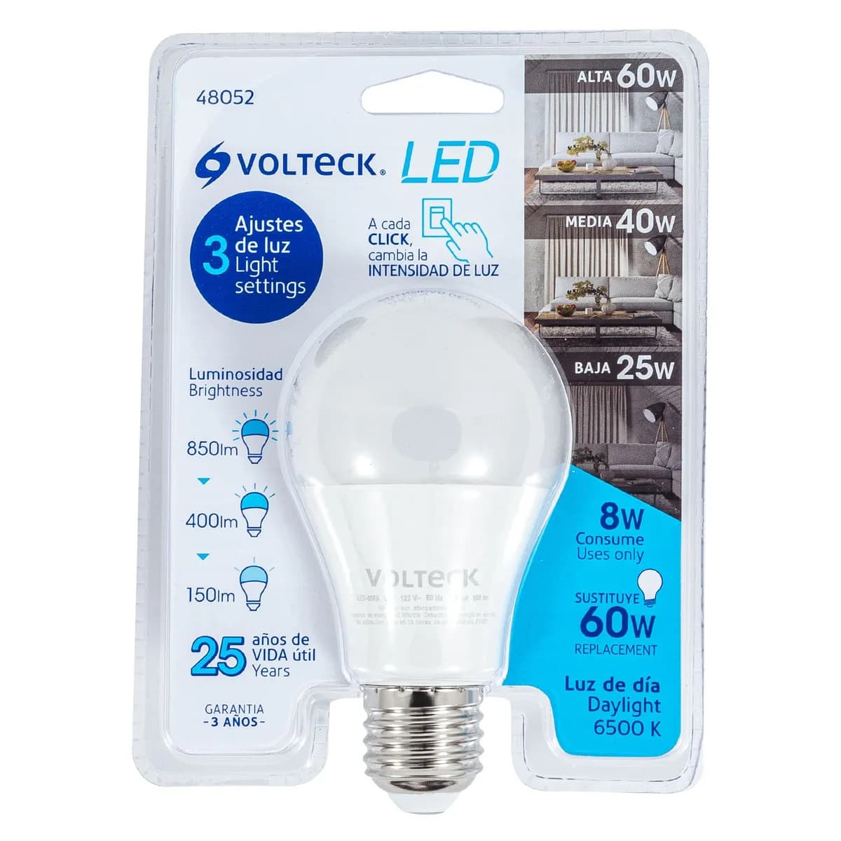 Foco LED 8 W (60 W) 6500 K con 3 Niveles de Luminosidad Volteck - 48052