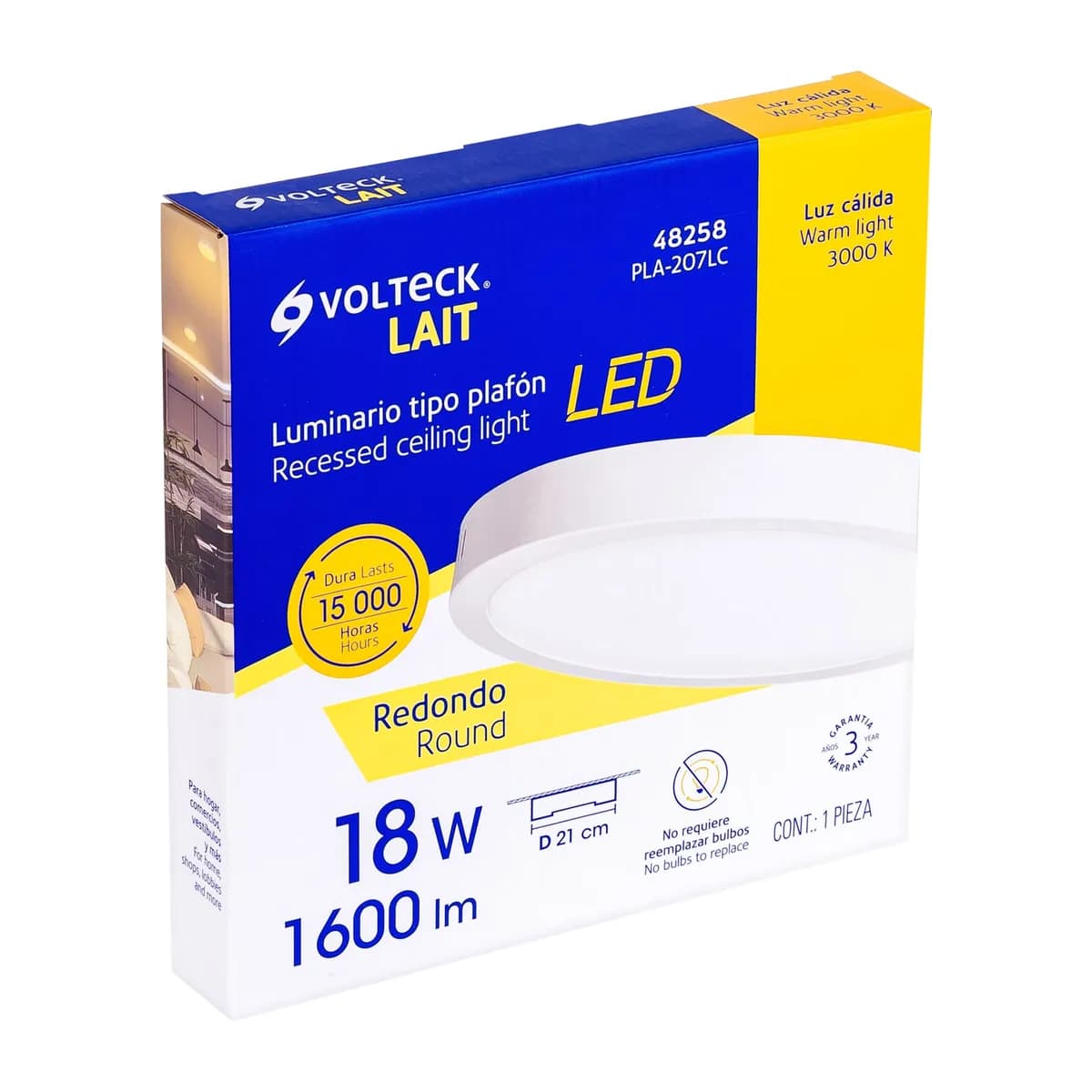 Luminario LED Redondo Blanco 3000 K 18 W Volteck - 48258