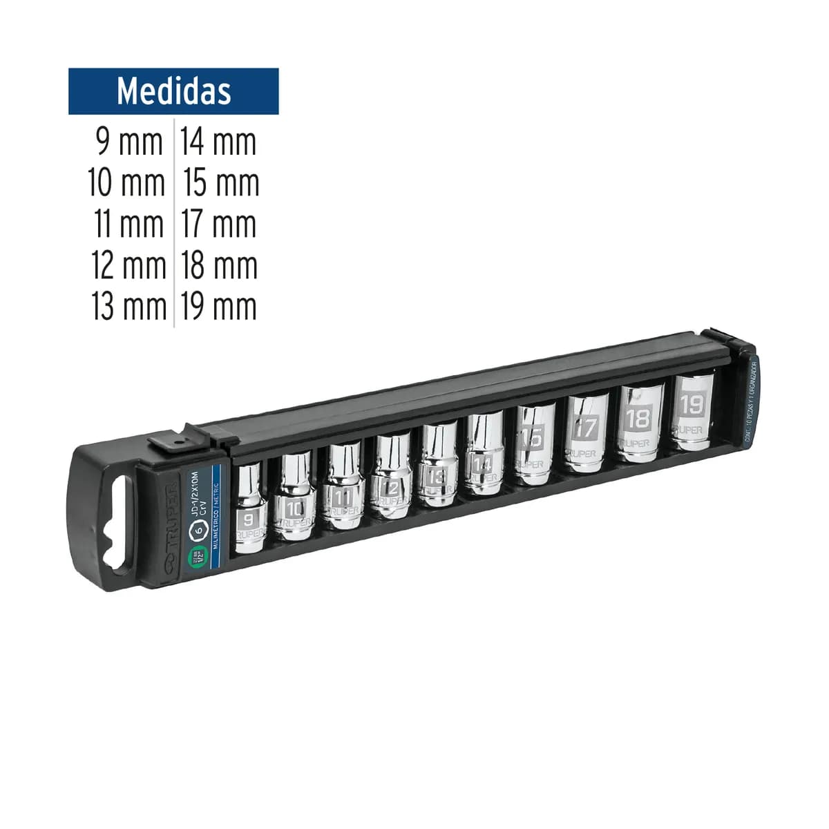 Juego de 10 Dados Cuadro 1/2" mm Truper - 14177