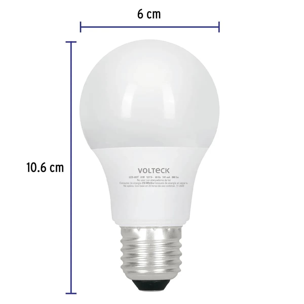 Foco LED 8 W (60 W) A19 con 3 Tonos de Luz Volteck - 49036