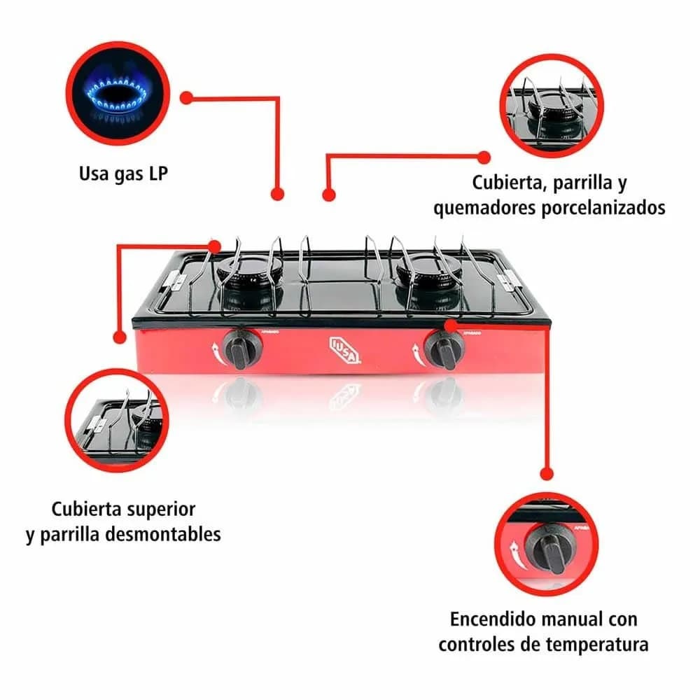 Parrilla de 2 Quemadores PS2Q Roja IUSA - 604973