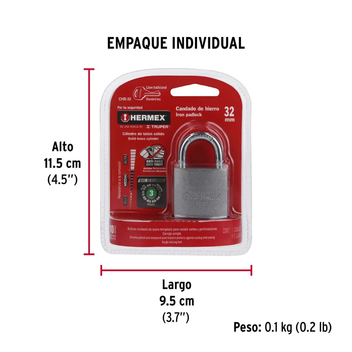 Candado de Hierro 32 mm Hermex - 43792