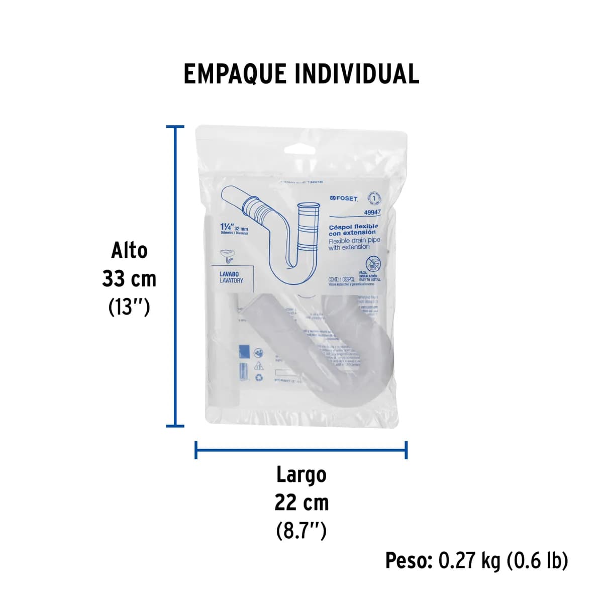 Céspol Flexible 1 1/4" con Extensión para Lavabo Foset - 49947
