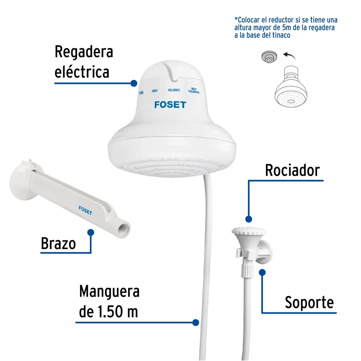 Regadera Eléctrica 4 Temperaturas 16.5 cm Foset - 40237
