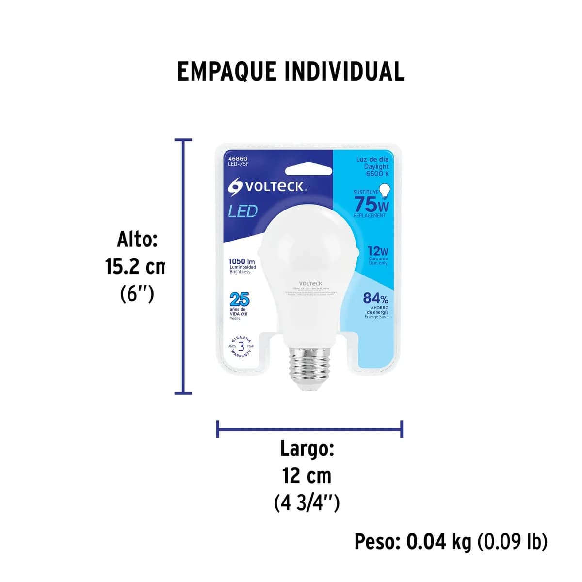 Foco LED 12 W (75 W) A19 6500 K 1050 lm en Blíster Volteck - 46860