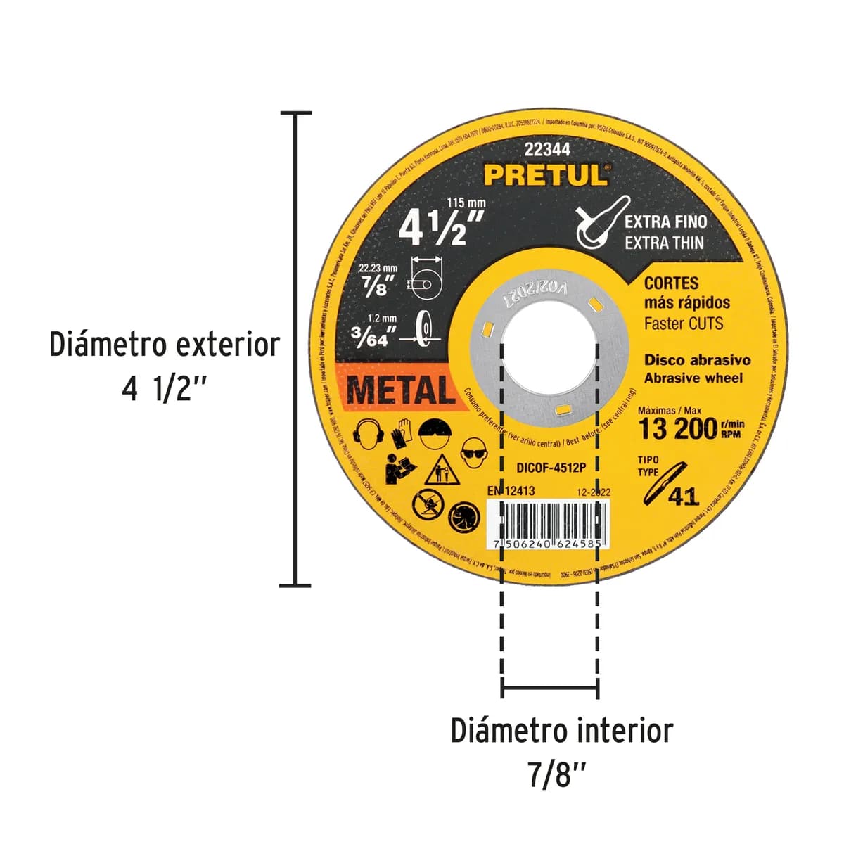 Disco de Corte Fino 4 1/2" Pretul - 22344