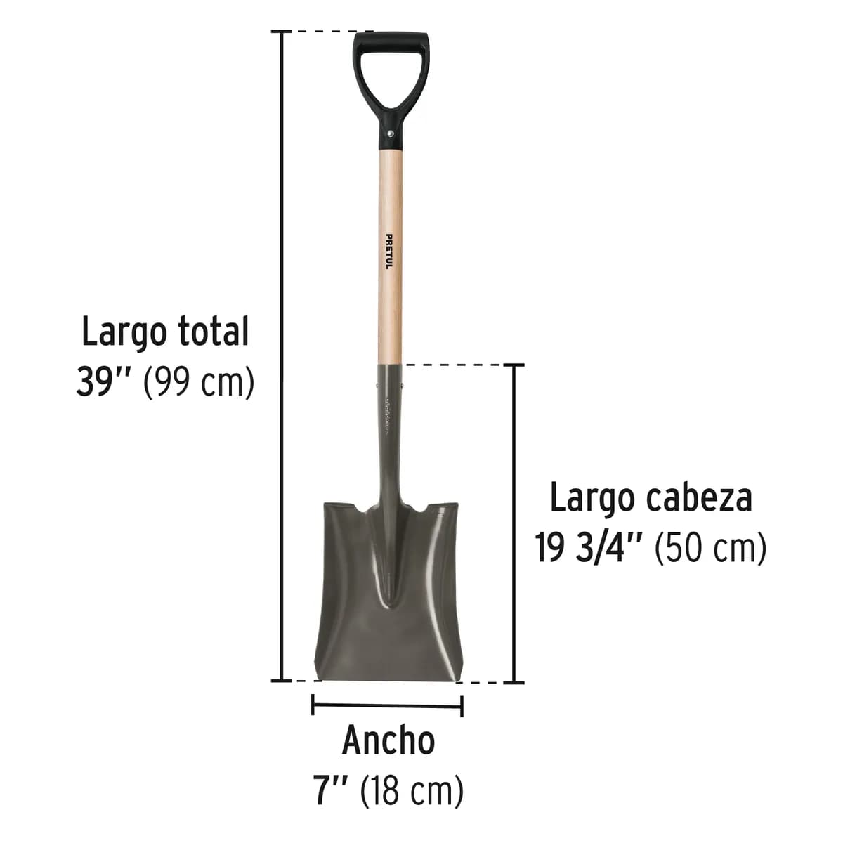 Pala Cuadrada con Puño Tipo D Pretul - 22506
