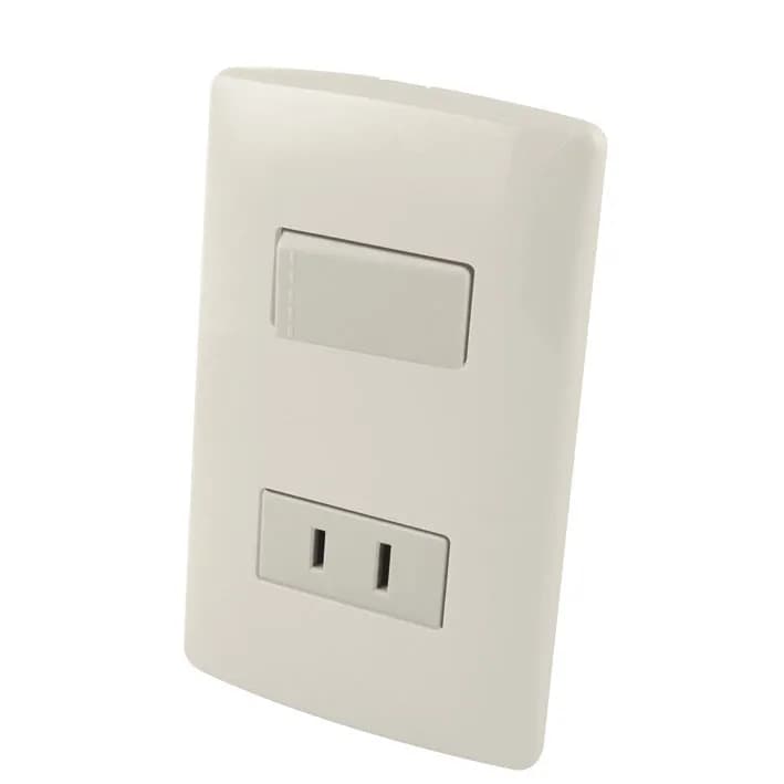 Contacto Aterrizado y Apagador Sencillo de Tecla con Placa de Plástico Blanco AKSI - 118354