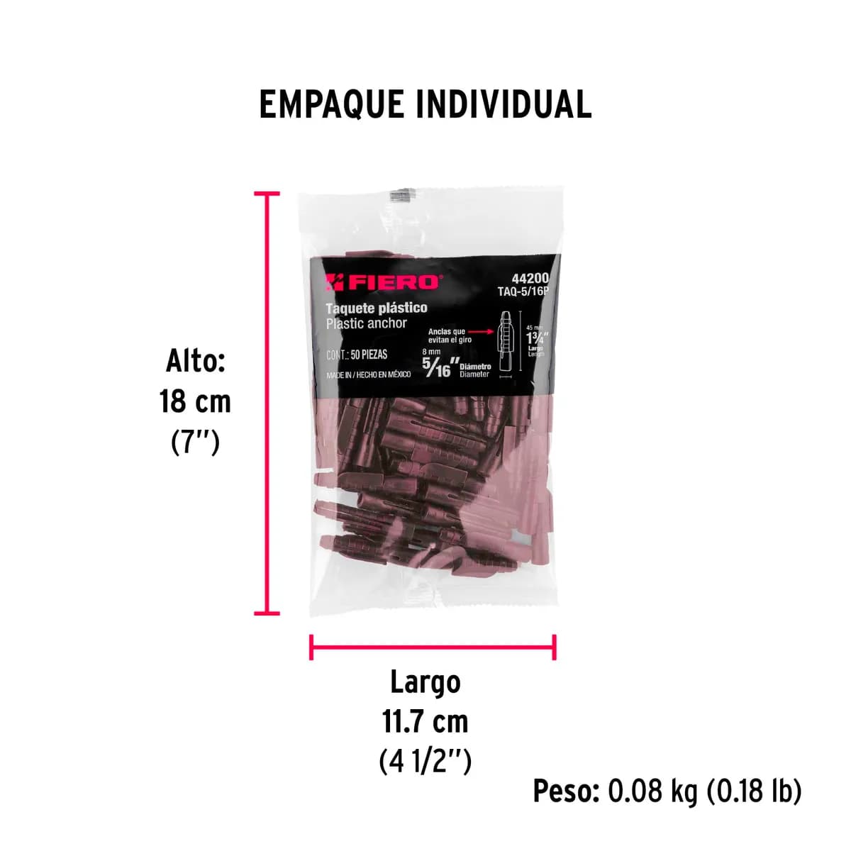 Bolsa con 50 Taquetes de Plástico 5/16" Fiero - 44200