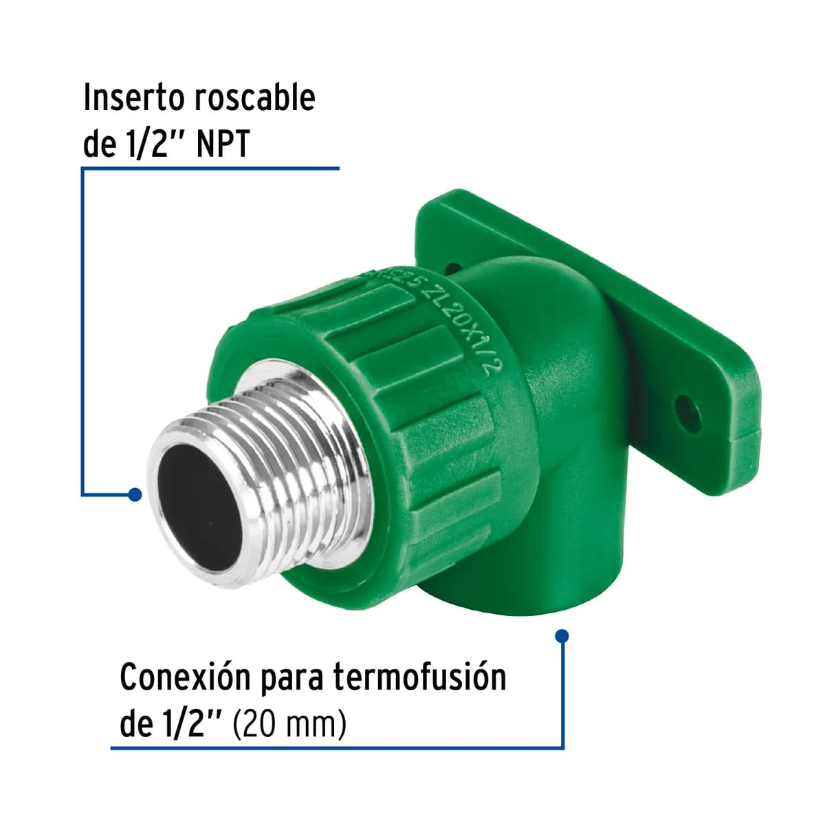Codo Pipa con Oreja 90° PPR 1/2" Macho con Inserto Metálico Foset - 45265