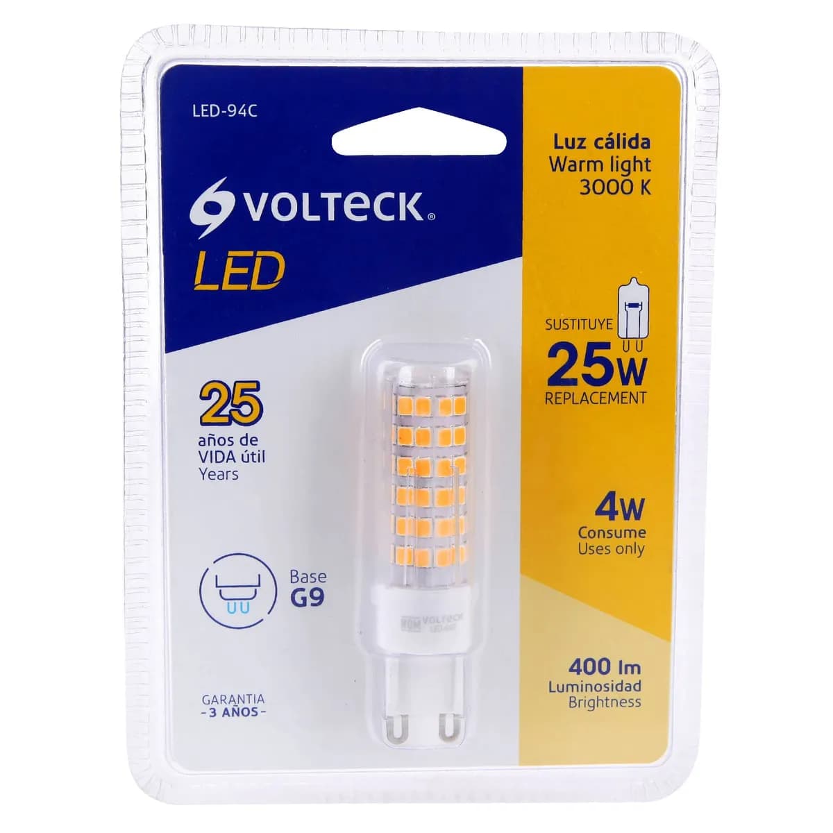 Foco LED 4 W Tipo Cápsula 2700 K Luz Ámbar Volteck - 48102